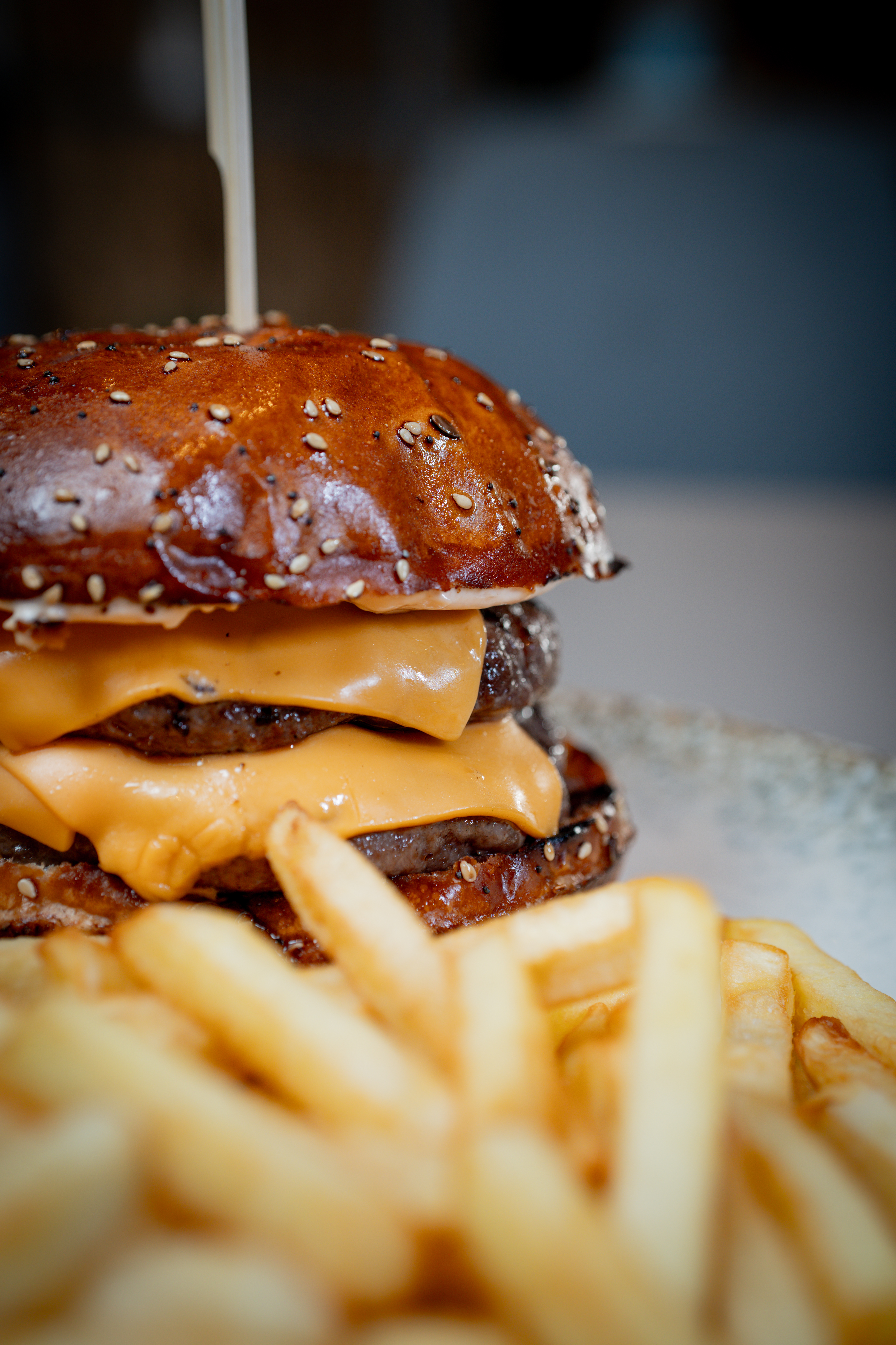 Gourmet burger with fries at Bistro Stari Kaštel, Novalja
